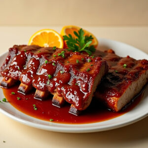 Côte de dos de porc cuite avec sauce