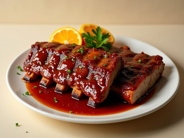 Côte de dos de porc cuite avec sauce